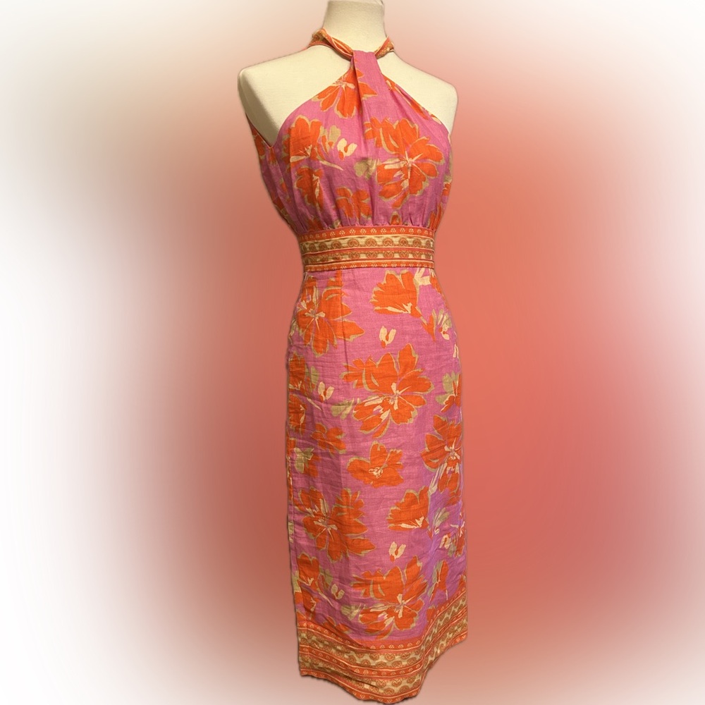NWT Antonio Melani Naomi Floral Printed Linen Halter Sleeveless A-Line M…